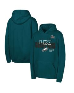 Youth Philadelphia Eagles Midnight Green Super Bowl LIX Champions Iconic Victory Pullover Hoodie (Green Midnight)