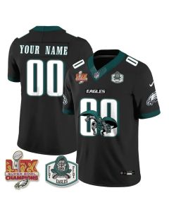 Youth Philadelphia Eagles x Green Cape Villain Black 2025 Super Bowl LIX Champions Patch Edition Vapor F.U.S.E. Limited Custom Jersey