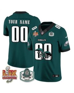 Youth Philadelphia Eagles x Green Cape Villain Green 2025 Super Bowl LIX Champions Patch Edition Vapor F.U.S.E. Limited Custom Jersey