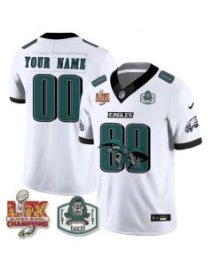 Youth Philadelphia Eagles x Green Cape Villain White 2025 Super Bowl LIX Champions Patch Edition Vapor F.U.S.E. Limited Custom Jersey