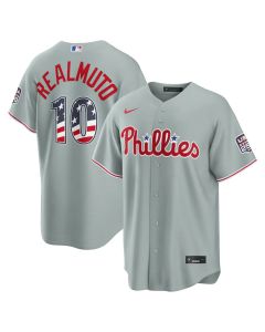 Youth Philadelphia Phillies #10 J.T. Realmuto Nike Gray USA 250 Fourth of July Road Stadium Jersey (Gray)