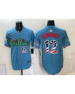 Youth Philadelphia Phillies #12 Kyle Schwarber Blue Phanatic USA 250 Fourth of July Jersey (Blue)