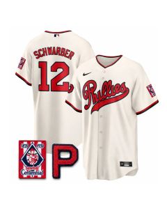 Youth Philadelphia Phillies #12 Kyle Schwarber Cream Stitched Baseball Jersey (Cream)