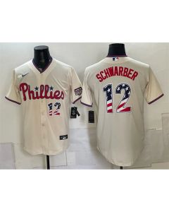 Youth Philadelphia Phillies #12 Kyle Schwarber Cream USA 250 Fourth of July Home Baseball Jersey