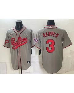 Youth Philadelphia Phillies #3 Bryce Harper Gray Cool Base Stitched Baseball Jersey (Style 3)