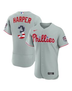 Youth Philadelphia Phillies #3 Bryce Harper Nike Gray USA 250 Fourth of July Road Authentic Jersey (Gray)