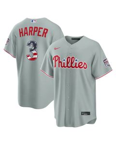 Youth Philadelphia Phillies #3 Bryce Harper Nike Gray USA 250 Fourth of July Road Stadium Jersey (Gray)
