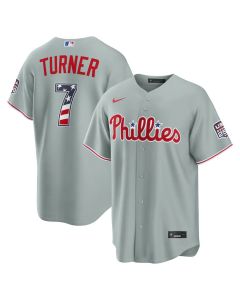 Youth Philadelphia Phillies #7 Trea Turner Nike Gray USA 250 Fourth of July Road Stadium Jersey (Gray)