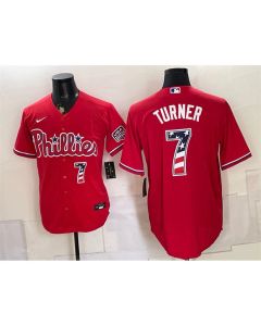 Youth Philadelphia Phillies #7 Trea Turner Red USA 250 Fourth of July Home Baseball Jersey (Red)