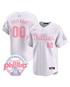Youth Philadelphia Phillies Bubblegum White Pinstripe Vapor Premier Limited Stitched Custom Jersey (White)