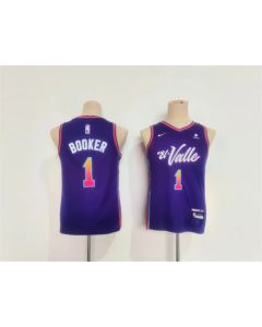 Youth Phoenix Suns #1 Devin Booker Purple City Edition Stitched Basketball Jersey (Purple)