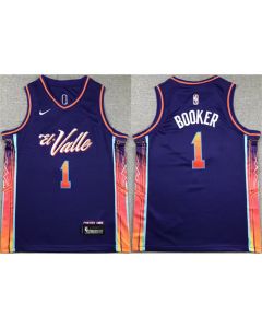 Youth Phoenix Suns #1 Devin Booker Purple City Edition Stitched Basketball Jersey