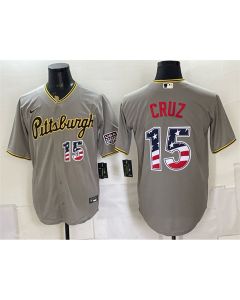 Youth Pittsburgh Pirates #15 Oneil Cruz Grey USA 250 Fourth of July Baseball Jersey (Grey)