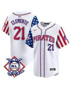 Youth Pittsburgh Pirates #21 Roberto Clemente White 2024 Fourth of July Vapor Limited Jersey