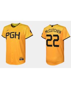 Youth Pittsburgh Pirates #22 Andrew McCutchen Gold 2023 City Connect Stitched Jersey