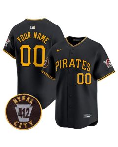 Youth Pittsburgh Pirates Black 412 Patch Limited V3 Custom Jersey (Black)