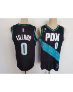 Youth Portland Trail Blazers #0 Damian Lillard 2022-23 Black With No.6 Patch City Edition Stitched Basketball Jersey