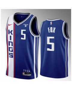 Youth Sacramento Kings #5 De'Aaron Fox Blue 2023-24 City Edition Stitched Basketball Jersey