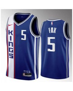 Youth Sacramento Kings #5 De'Aaron Fox Blue 2023/24 City Edition Stitched Basketball Jersey