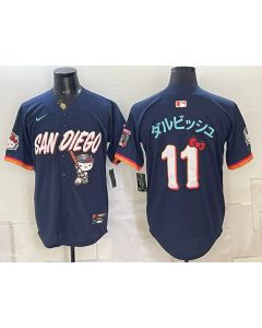 Youth San Diego Padres #11 Yu Darvish Navy Hello Kitty Stitched Baseball Jersey (Navy)