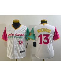 Youth San Diego Padres #13 Manny Machado 2022 White City Connect Stitched Baseball Jersey