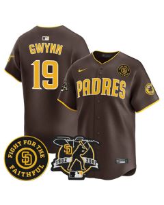 Youth San Diego Padres #19 Tony Gwynn Brown Tony Gwynn & Faithful Patch Limited Jersey