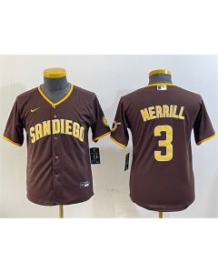 Youth San Diego Padres #3 Jackson Merrill Brown Stitched Baseball Jersey (Brown)