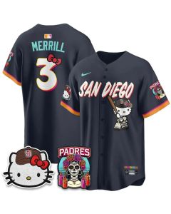 Youth San Diego Padres #3 Jackson Merrill Obsidian 2026 City Connect x Hello Kitty Vapor Limited Jersey