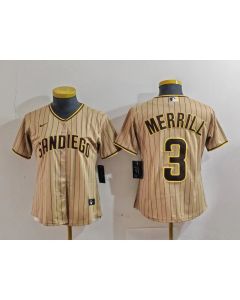 Youth San Diego Padres #3 Jackson Merrill Tan Stitched Baseball Jersey (Tan)