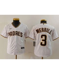Youth San Diego Padres #3 Jackson Merrill White Stitched Baseball Jersey (White)