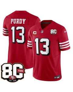 Youth San Francisco 49ers #13 Brock Purdy New Red 2026 With 80th Anniversary & 4-Star C Patch Vapor F.U.S.E. Untouchabl Limited Jersey