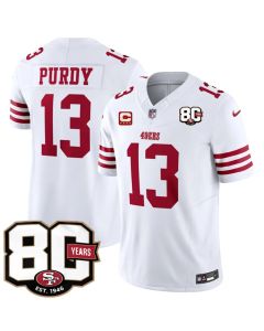 Youth San Francisco 49ers #13 Brock Purdy White 2026 With 80th Anniversary & 4-Star C Patch Vapor F.U.S.E. Untouchabl Limited Jersey