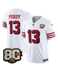 Youth San Francisco 49ers #13 Brock Purdy White 80 Anniversary Vapor F.U.S.E. Limited Jersey (Style 2)