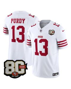 Youth San Francisco 49ers #13 Brock Purdy White 80 Anniversary Vapor F.U.S.E. Limited Jersey (Style 3)