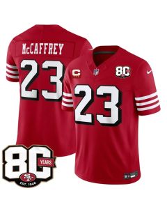 Youth San Francisco 49ers #23 Christian McCaffrey New Red 2026 With 80th Anniversary & 3-Star C Patch Vapor F.U.S.E. Untouchabl Limited Jersey