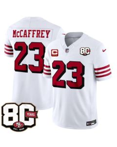 Youth San Francisco 49ers #23 Christian McCaffrey New White 2026 With 80th Anniversary & 3-Star C Patch Vapor F.U.S.E. Untouchabl Limited Jersey