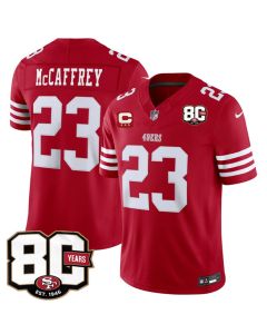Youth San Francisco 49ers #23 Christian McCaffrey Red 2026 With 80th Anniversary & 3-Star C Patch Vapor F.U.S.E. Untouchabl Limited Jersey