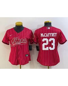 Youth San Francisco 49ers #23 Christian McCaffrey Red With Patch Cool Base Stitched Baseball Jersey