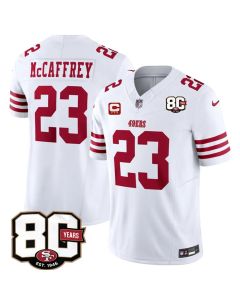 Youth San Francisco 49ers #23 Christian McCaffrey White 2026 With 80th Anniversary & 3-Star C Patch Vapor F.U.S.E. Untouchabl Limited Jersey