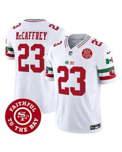 Youth San Francisco 49ers #23 Christian McCaffrey White Mexico Faithful To The Bay Patch Vapor F.U.S.E. Limited Jersey (White)