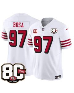 Youth San Francisco 49ers #97 Nick Bosa New White 2026 With 80th Anniversary & 4-Star C Patch Vapor F.U.S.E. Untouchabl Limited Jersey