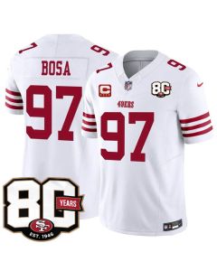 Youth San Francisco 49ers #97 Nick Bosa White 2026 With 80th Anniversary & 4-Star C Patch Vapor F.U.S.E. Untouchabl Limited Jersey