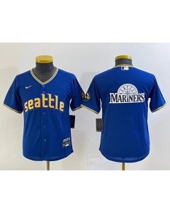 Youth Seattle Mariners Royal 2023 City Connect Team Big Logo Stitched Baseball Jersey