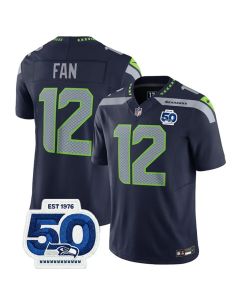Youth Seattle Seahawks #12 Fan Navy 2025 F.U.S.E. 50th Anniversary Patch Vapor Untouchable Limited Stitched Football Jersey (Navy)