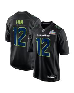 Youth Seattle Seahawks 12s Black Super Bowl LX Patch Carbon Fashion Game Jersey (Black)