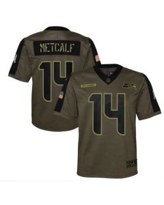Youth Seattle Seahawks #14 D.K. Metcalf 2021 Olive Salute To Service Limited Stitched Jersey