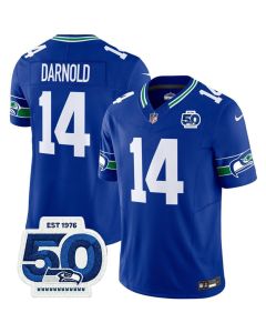 Youth Seattle Seahawks #14 Sam Darnold Royal 2025 F.U.S.E 50th Anniversary Patch Throwback Vapor Limited Stitched Football Jersey