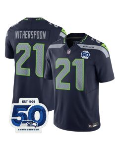 Youth Seattle Seahawks #21 Devon Witherspoon Navy 2025 F.U.S.E. 50th Anniversary Patch Vapor Untouchable Limited Stitched Football Jersey (Navy)