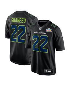 Youth Seattle Seahawks #22 Rashid Shaheed Black Super Bowl LX Patch Carbon Fashion Game Jersey (Black)