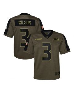 Youth Seattle Seahawks #3 Russell Wilson 2021 Olive Salute To Service Limited Stitched Jersey